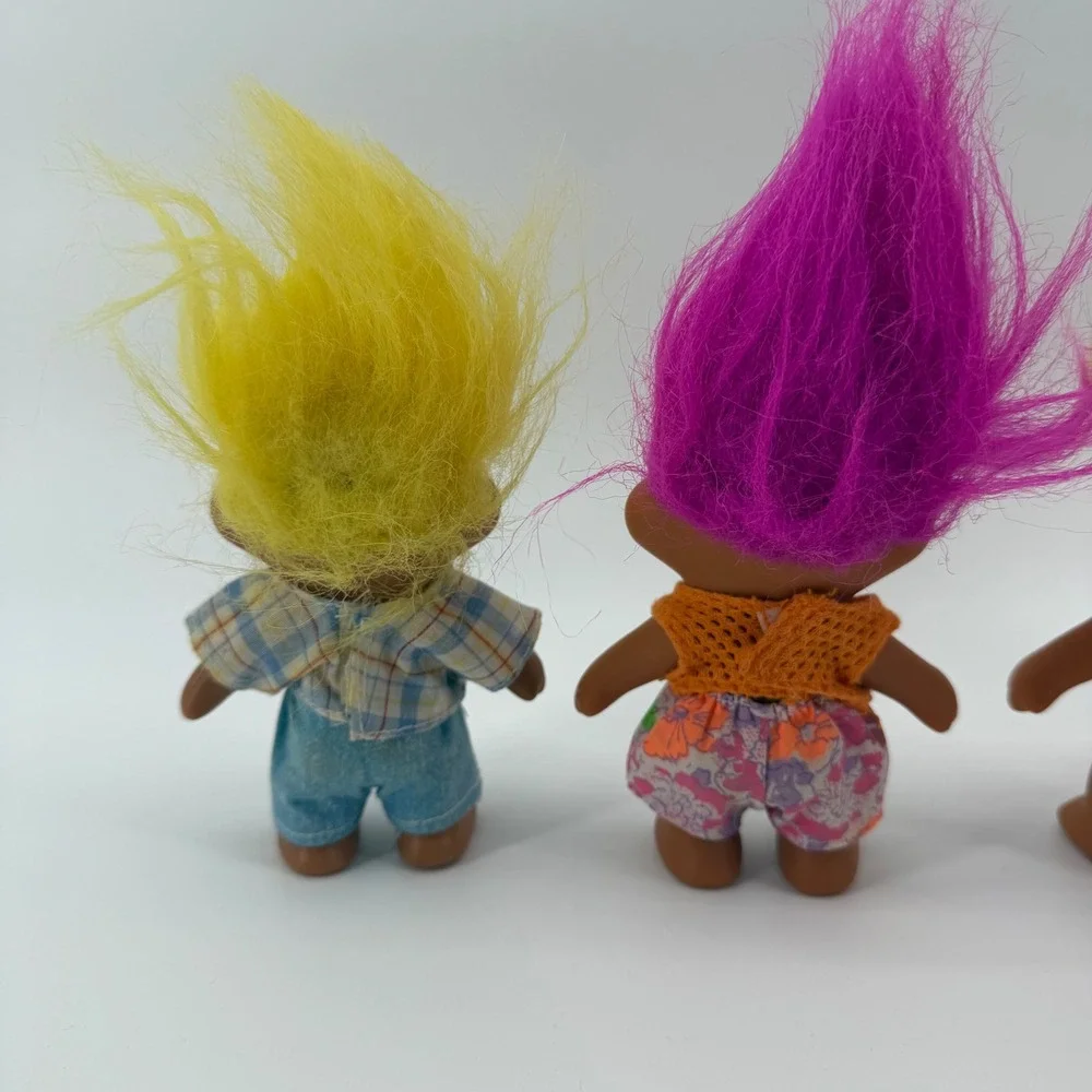TNT Troll Doll Set Vintage 1991 Kids 3in Multi Color Neon Hair‎ 4pc Lot